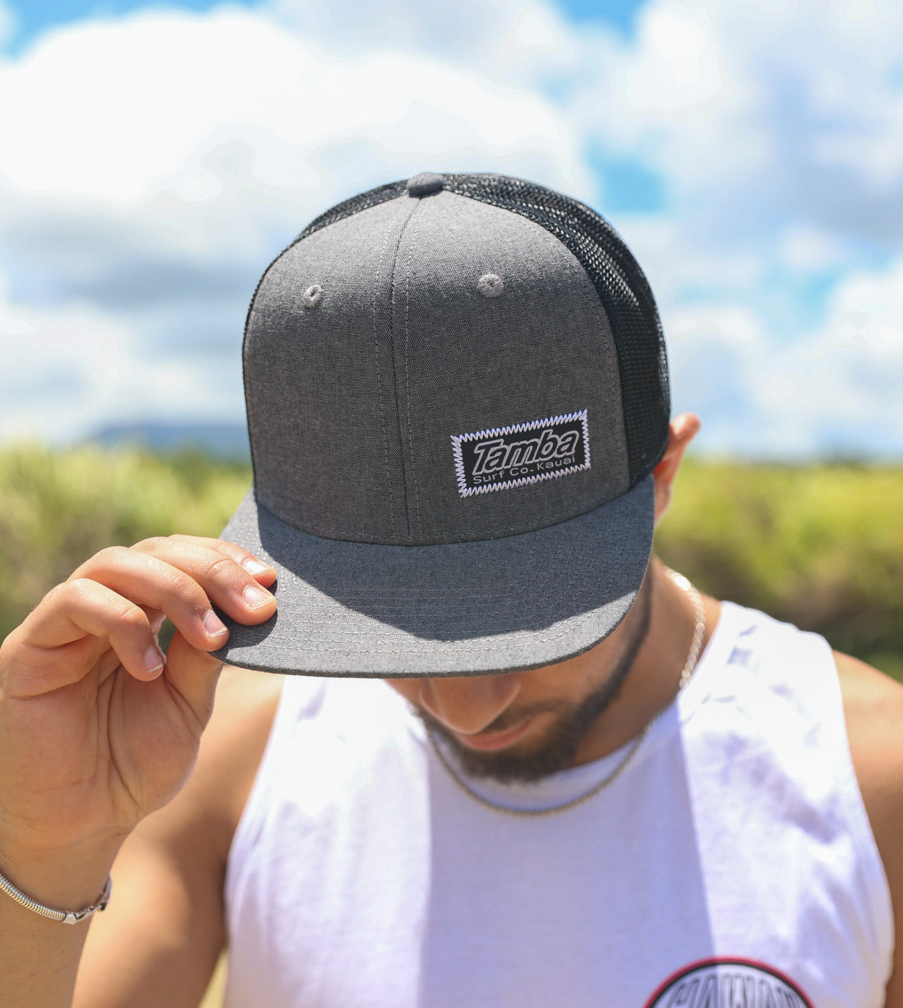 Number One Mesh Snapback Hat Charcoal Black Tamba Surf Company