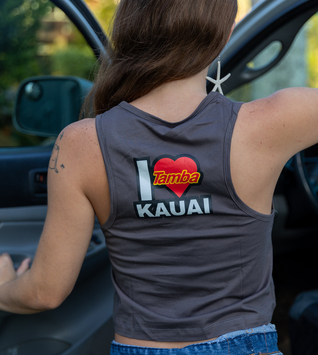 I Heart Kaua'i Womens Tank Top Shirt - Dark Grey