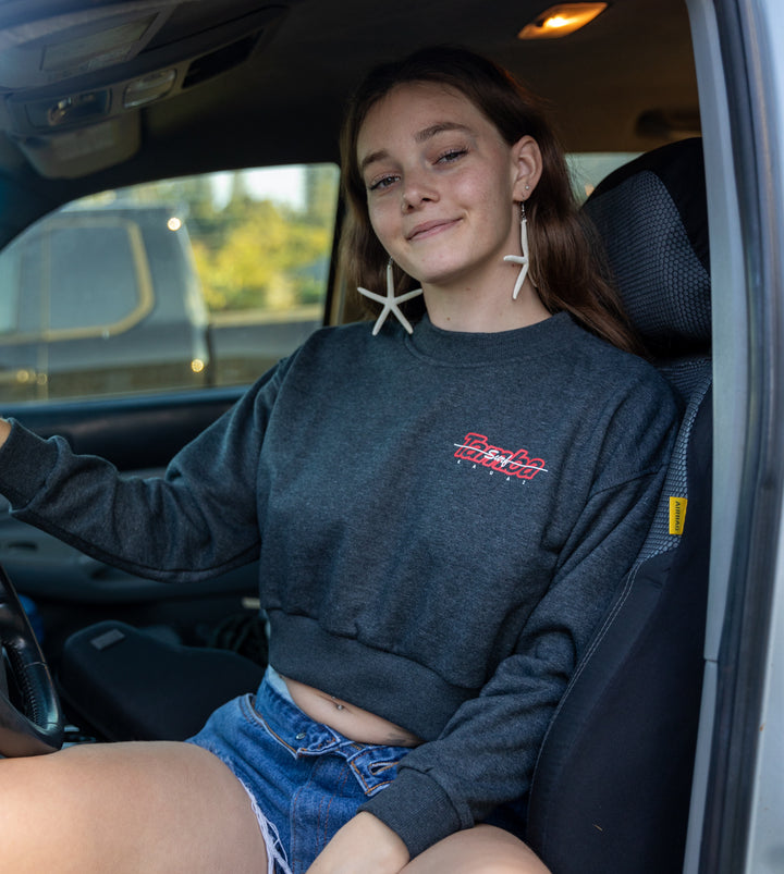 Surfline Womens Long Sleeve Crop Crewneck Sweater - Black Cloud