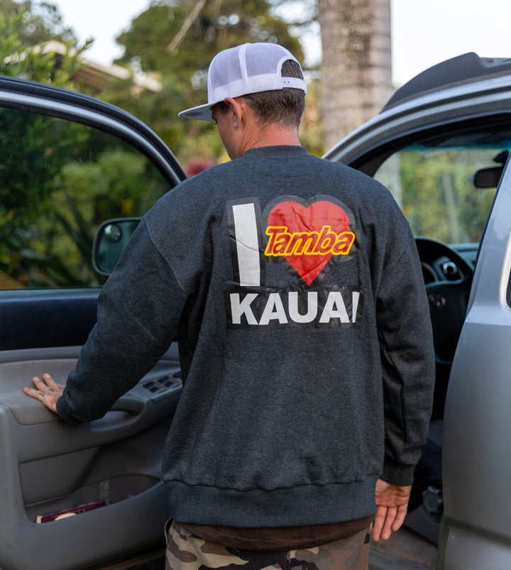 I Heart Kaua'i Crewneck Long Sleeve Shirt - Black Cloud