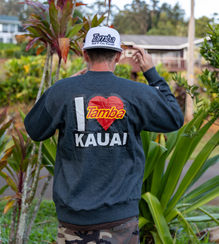 I Heart Kaua'i Crewneck Long Sleeve Shirt - Black Cloud