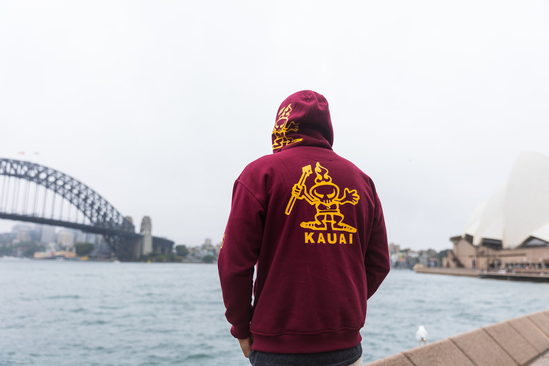 Kaua'i Warrior Zip-Up Hoodie - Dark Red