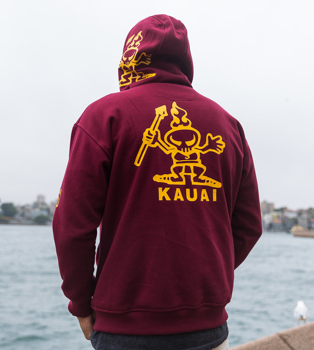 Kaua'i Warrior Zip-Up Hoodie - Dark Red