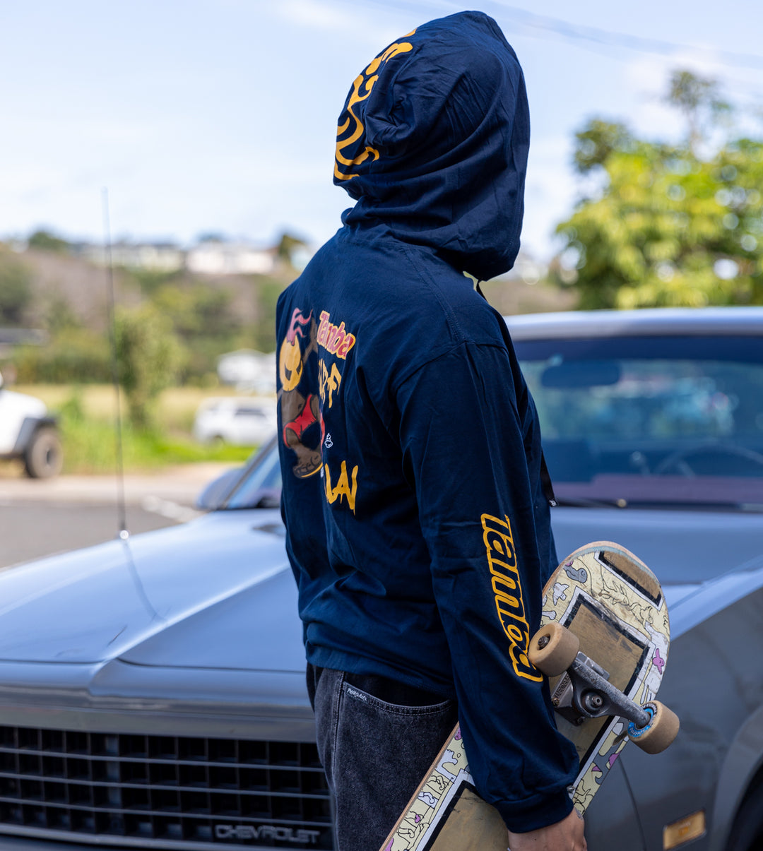 Skate Warrior Long Sleeve Hooded Shirt - Navy