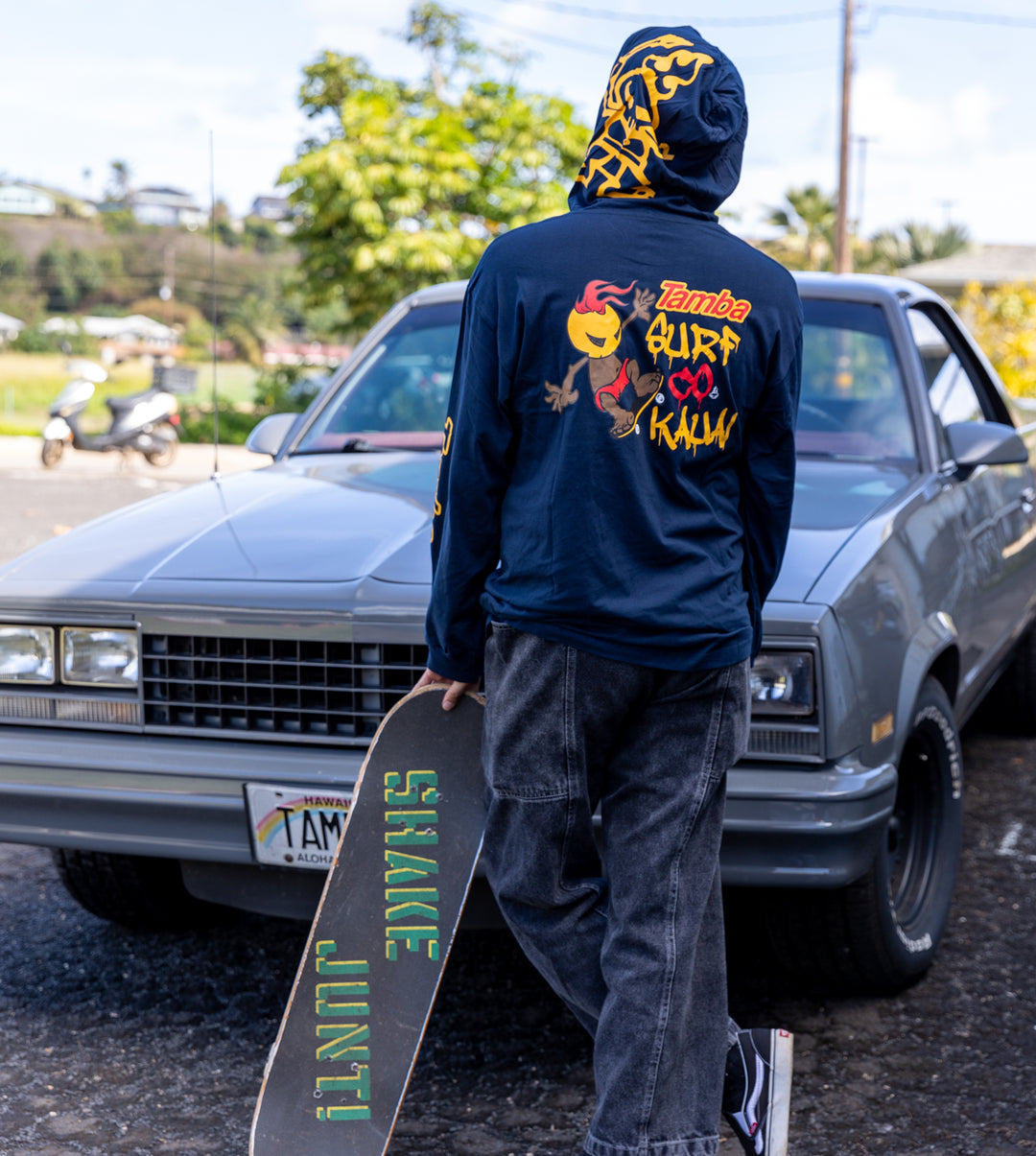 Skate Warrior Long Sleeve Hooded Shirt - Navy