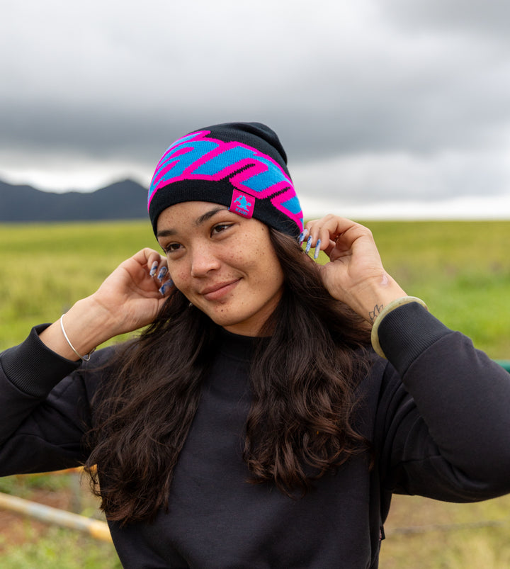 Knit Beanie - Classic Black/Pink/Blue