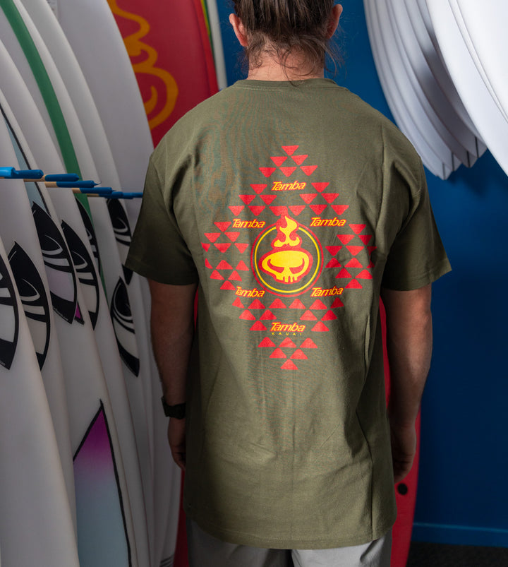 Tribal Warriorhead Short Sleeve Shirt - Military Green