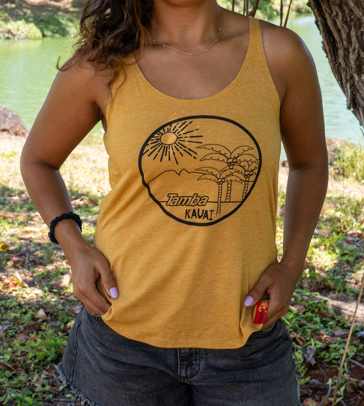 Round Sunrise Womens Festival Tank Top Shirt - Antique Gold