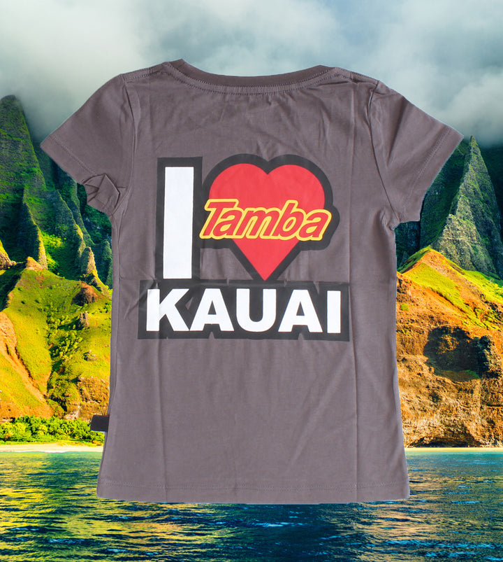 I Heart Kauai GIRLS Short Sleeve Shirt - Dark Grey