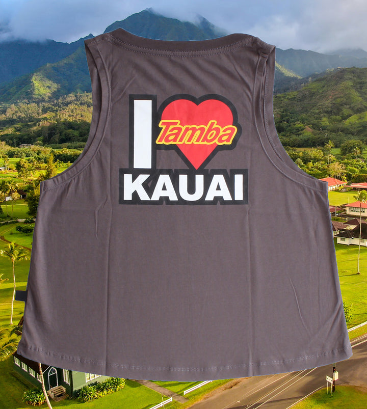 I Heart Kaua'i Womens V-Top Tank Top Shirt - Dark Grey