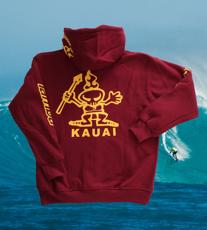 Kaua'i Warrior Zip-Up Hoodie - Dark Red