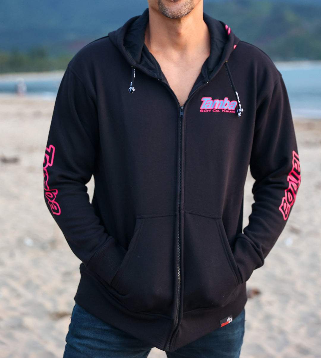 Surf Co Kauai Zip-Up Hoodie - Black Pink/Blue