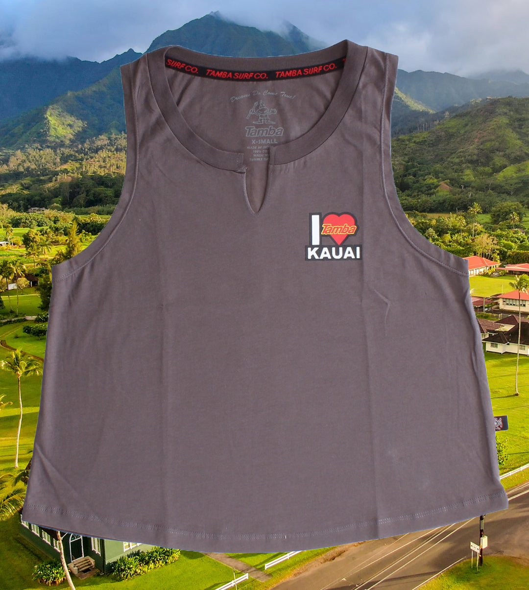 I Heart Kaua'i Womens V-Top Tank Top Shirt - Dark Grey