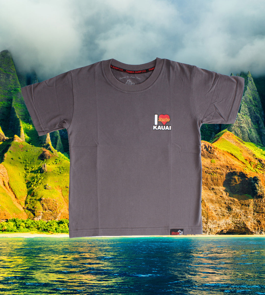 I Heart Kauai YOUTH Short Sleeve Shirt - Dark Grey