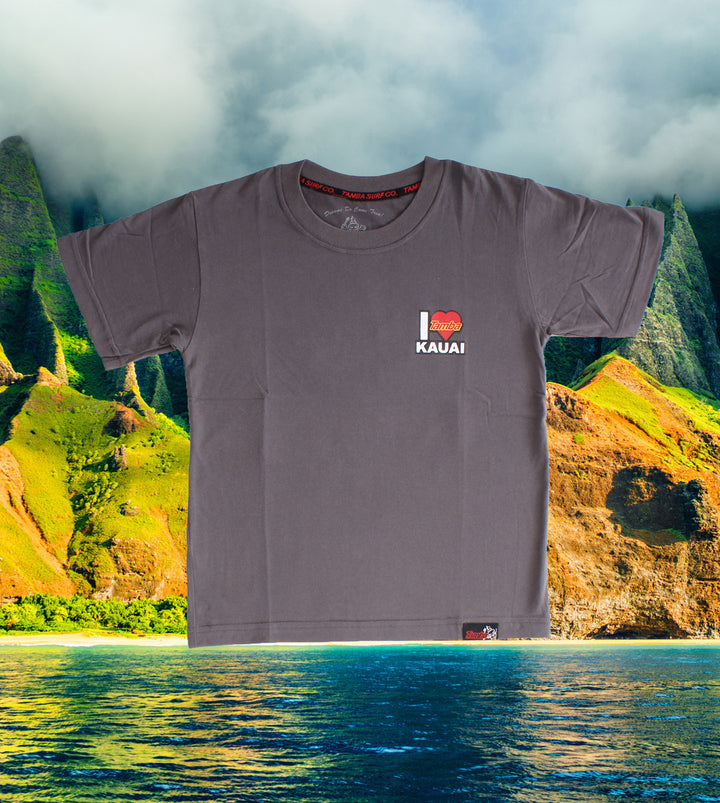 I Heart Kauai YOUTH Short Sleeve Shirt - Dark Grey