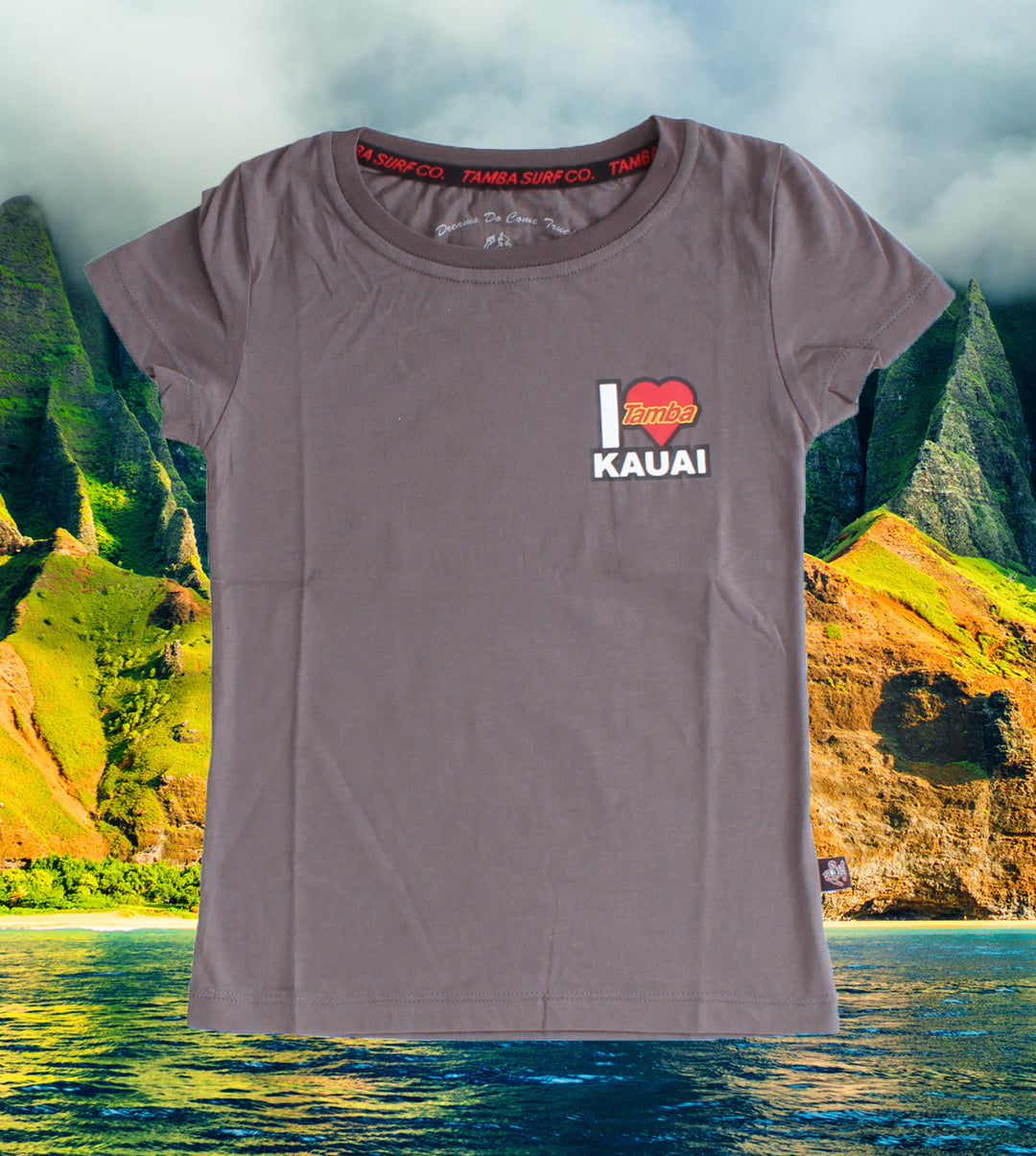 I Heart Kauai GIRLS Short Sleeve Shirt - Dark Grey