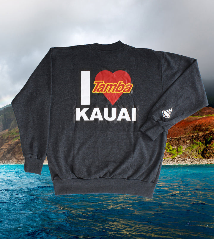 I Heart Kaua'i Crewneck Long Sleeve Shirt - Black Cloud