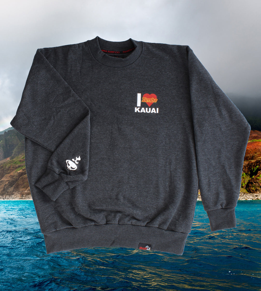 I Heart Kaua'i Crewneck Long Sleeve Shirt - Black Cloud