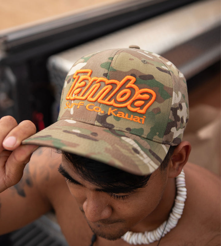 Multicam Camo Premium Snapback Hat - Light/Orange