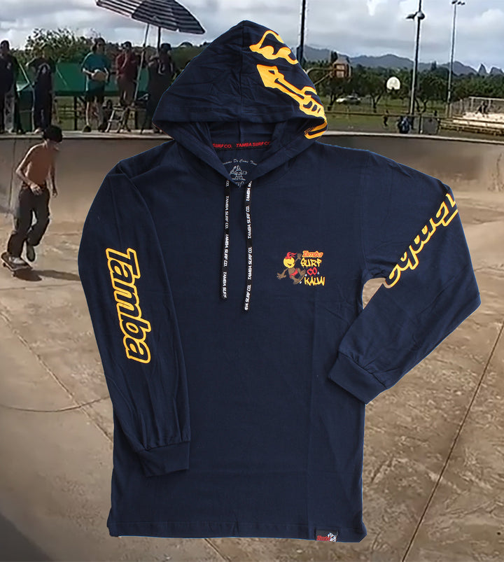 Skate Warrior Long Sleeve Hooded Shirt - Navy