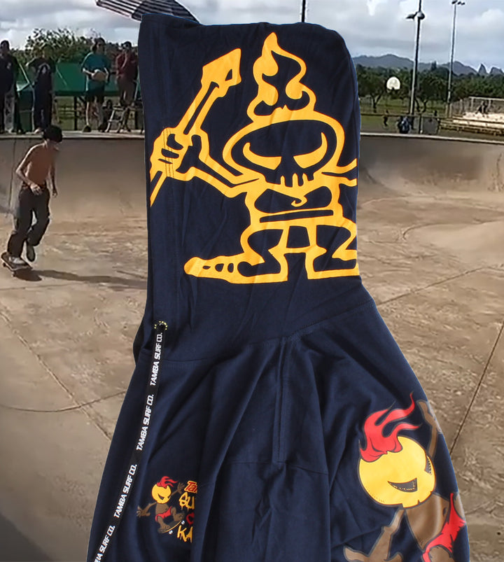 Skate Warrior Long Sleeve Hooded Shirt - Navy