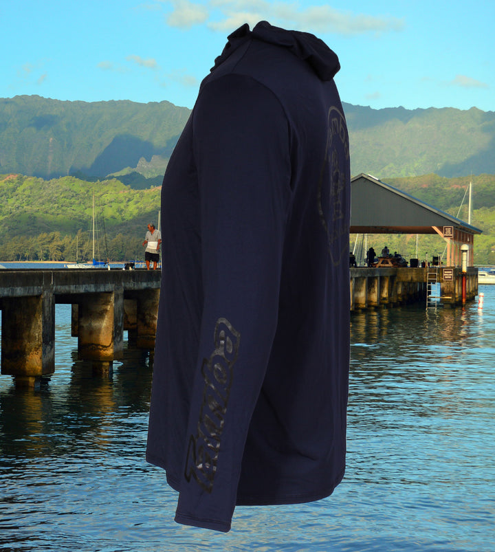 Stamp UV Long Sleeve Hoodie Shirt - Navy