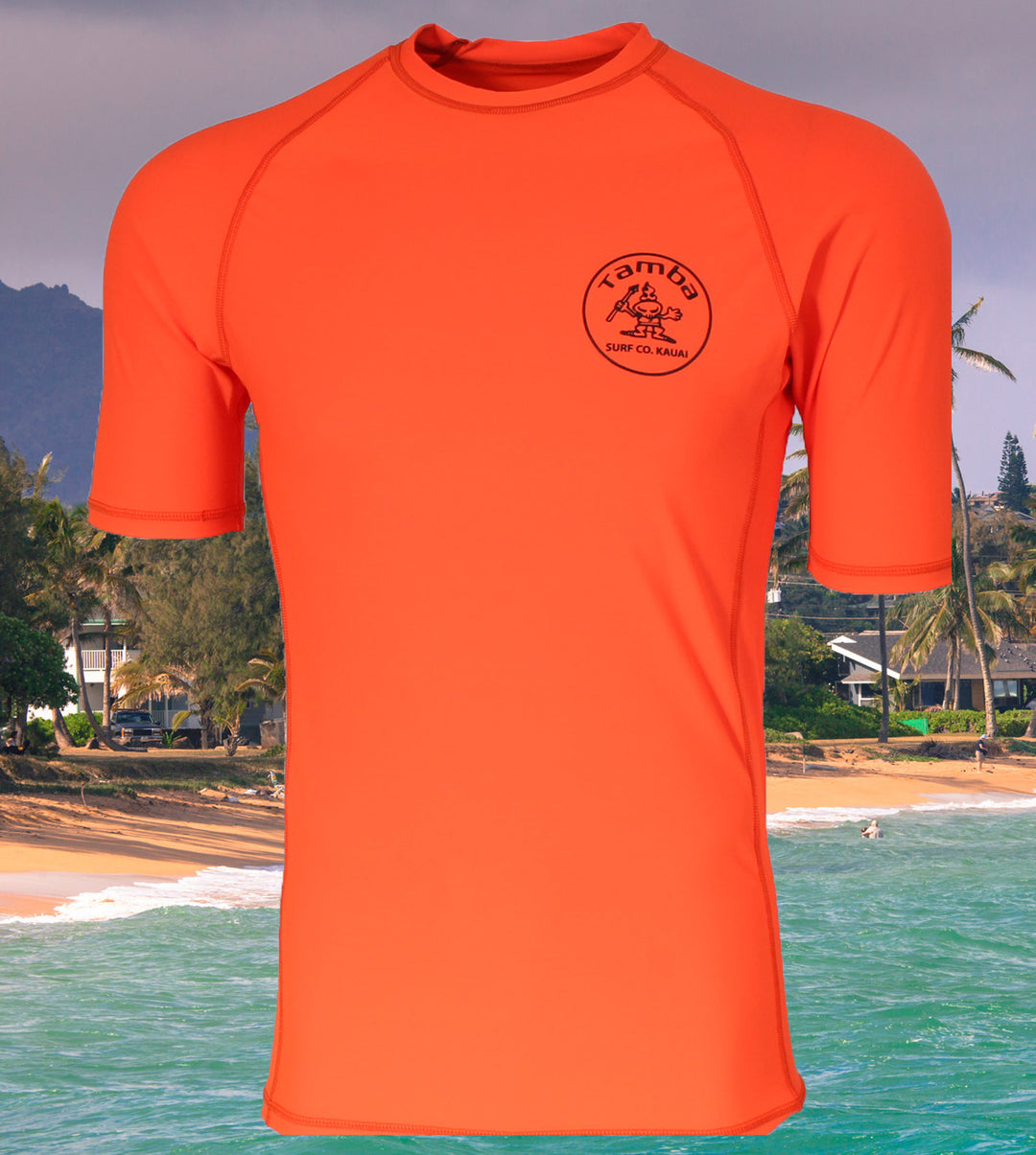 Stamp Rash Guard Short Sleeve Shirt - Orange