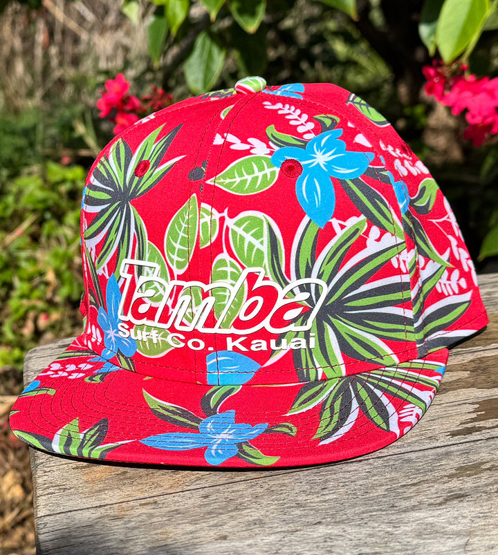 Tritech Delight Surf Co Snapback Hat - Red Plumeria