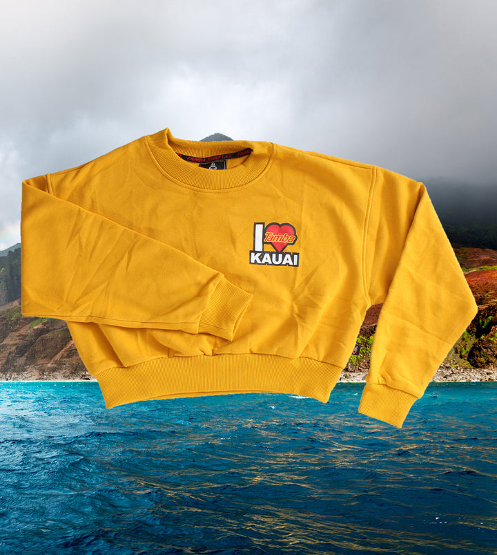 I Heart Kauai Womens Long Sleeve Crop Crewneck Sweater - Sunkist Yellow